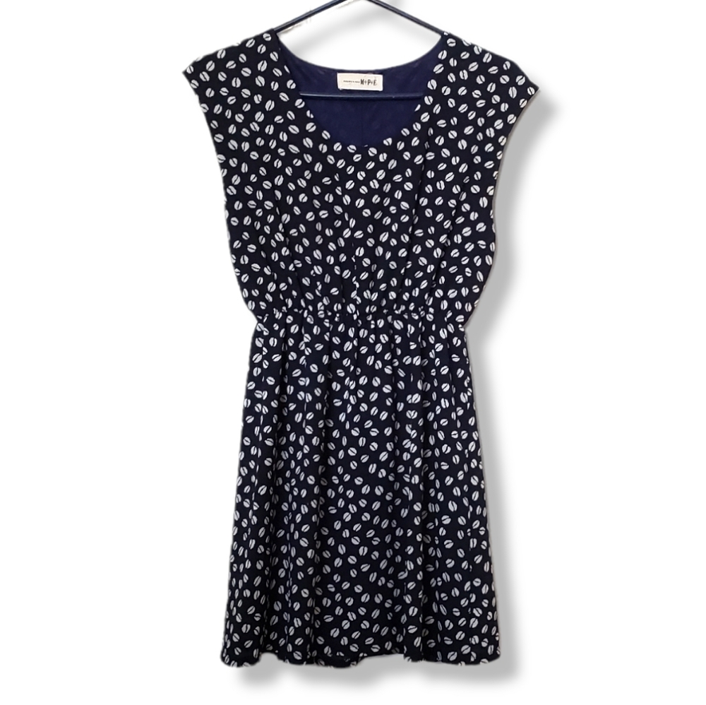 M+P+E Coffee Bean Print Mini Sundress Navy Blue Size Small 4 Sleeveless V-neck
